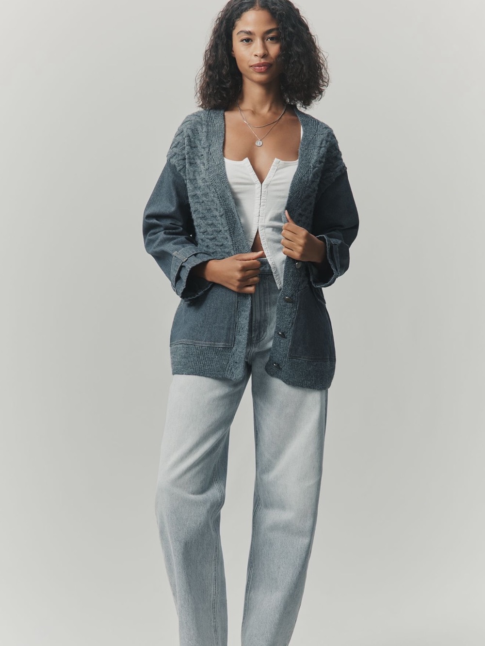 Pilcro Denim Mixed Media Cardigan Sweater - Picture 4 of 5